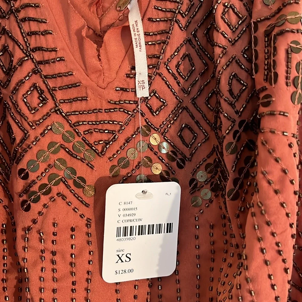 Anthro Free People Embroidered Rust Tunic